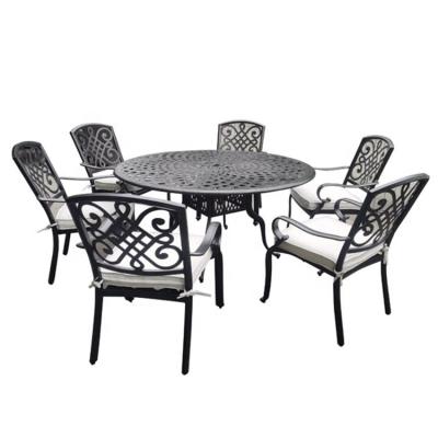 China Frame With Hand Bronze Brush Cast Aluminum 7 Piece Round Table Outdoor Patio Dining Set for sale