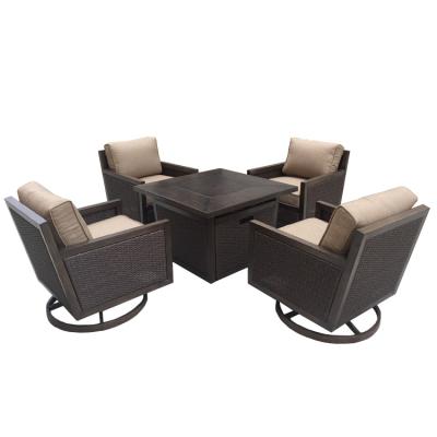 China Contemporary Outdoor Restaurant Patio Leisure Aluminum Rattan Sofa 5PC Fire Pit Set for sale