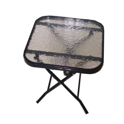 China Modern 16inch Metal Glass Top Frame Patio Outdoor Folding Square Bistro Table for sale