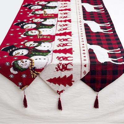 China Fashion Christmas Elk Snowman Theme Table Runner Decoration Plate Fabrics for sale