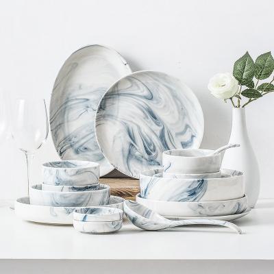 China Nordic creative marble high-grade ceramic home stocked INS bowl and dish set hotel bowl and dish combination tableware for sale