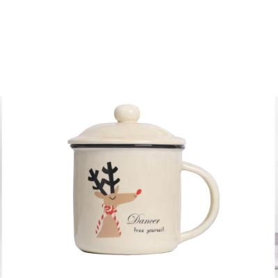 China Sustainable Ceramic Enamel Mug Imitation Vintage With Christmas Pattern Coffee Wholesale for sale