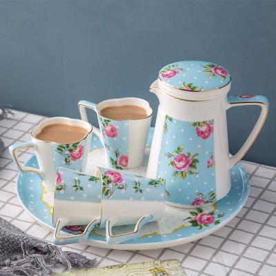 China Luxury Nordic European Fine Bone China Flower Set Morden Coffee Afternoon Tea Coffee Ceramic Set With Tray for sale