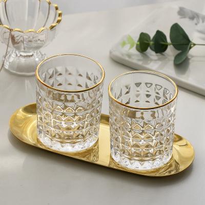 China INS Style Viable Style Water Cup Family Whiskey Gold Rimted Glass Embossed Clear Wine Glass for sale