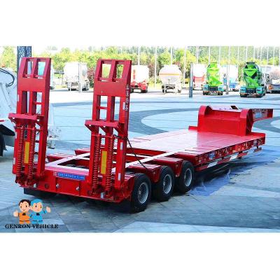 China 16 Wheeler Red 13T FUWA Axle 12M 80t Low Bed Truck Trailer for sale