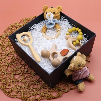 China Logo Baby Toys Wooden Custom Natural Baby Teething Crochet Baby Toy Animal Wooden Teether for sale