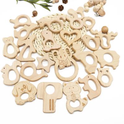 China Natural Chewable Ring Animal Wooden Baby Teether Beech Wood Autism Toy Non-Toxic Wholesale Chew Toy for sale