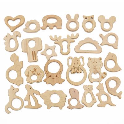 China 100% Eco-Friendly Wholesale Toddler Animal Shaped Wood Teething Custom Natural Beech Beads Wooden Teethers For Teething Baby Teether for sale