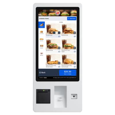 China Restaurnat Indoor 27 Inch Wall Mounted QR Code Reader Ticket Printer Touch Screen Self Pay Kiosk for sale