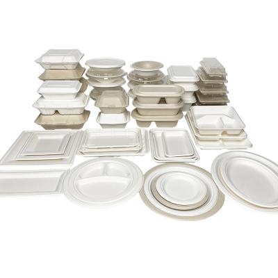 China School/Refectory Use Disposable Biodegradable Compostable Food Container Plates Sugarcane Bagasse 5 Compartment Tray Sugarcane Tableware for sale