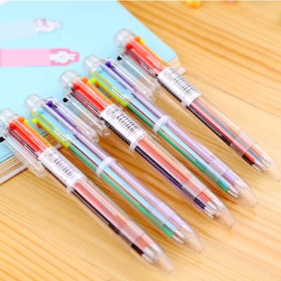 China Creative Contracted Lovely School Pen promotional supplies or Rod Multifunctional Press Six Color transparent ink ballpoint pen for sale