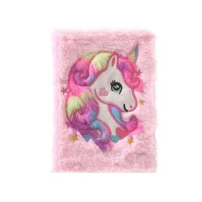 China New OEM Printed Cartoon Fantasy Unicorn Velvet Notebook Girls Lace Soft Plush Notebook Notebook For Children for sale