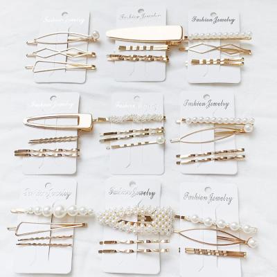 China Sweet Hot Sale Korean Style Pearl Gold Alloy Hairpin White Hair Clip Set For Girls Accessories Gift for sale