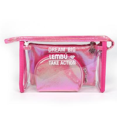 China Wholesale Pink Fashion Zipper Travel Cosmetic Bags Transparent Clear PVC Makeup Toiletry Bag For Women for sale