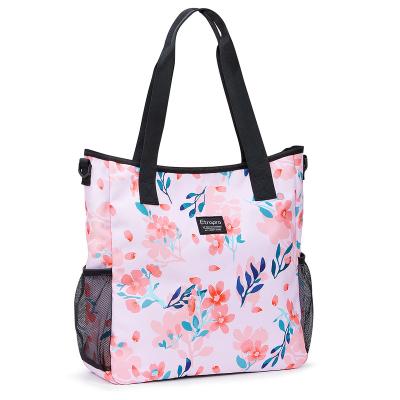 China 2022 Customs Printed Rose Gril Handbag Reusable Polyester Tote Beach Bags Large Capacity For Women for sale