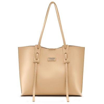 China Water Resistant Travel Handbag Teachers Khaki Simple Active Worker Large Tote Bag Ladies Pu Leather Totebag With Zipper for sale