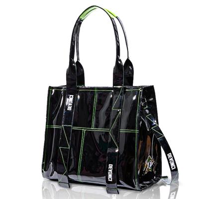 China Large PORTABLE Luxury Black Handbags To Women Pu Tote Bag Ladies Lifestyle Shopping Evening Totebag Designer With Zipper Logo for sale