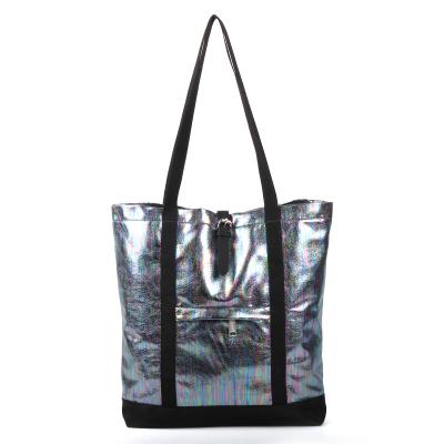 China Fashion Large Portable Reusable Custom Designer PU Female Holographic Ladies Handbags Tote Bag for sale