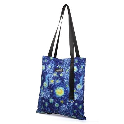 China Reusable Canvas Cotton Polyester Ladies Washable Portable Women Large Printing Floral Folding Tote Shopping Bag for sale