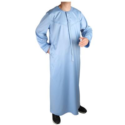 China Simple Embroidered Omani Ikaf Style Long Robe Kaftan Djellaba Jubbah Muslim Male Islamic Clothing For Ramadan Eid Mubarak Gift for sale