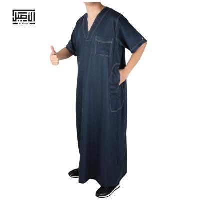 China Islamic Ethnic Arabic Long Dress Jalaba Maxi Qamis Muslim Clothing Jubah Djellaba Abaya Jalabya ​​Dress Alaseel Simple V-Neck Design Dress Pray Kaftan for sale