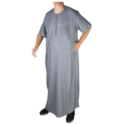 China Plain Short Sleeve Embroidered Round Neck African Muslim Prayer Jalabiya Clothing Jubah Boubou Thobe Islamic Men for sale