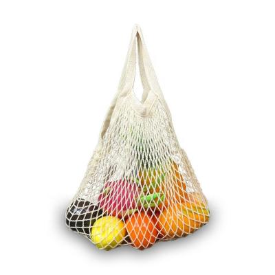 China Food Fruit Vegetable Mesh Bag Eco Friendly Reusable Cotton Handled Shopping Net Bag With Handles for sale