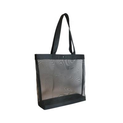 China Reusable Fashion Reusable OEM Carry On Grocery Tote Black Mesh Shopping Bag With Logo for sale