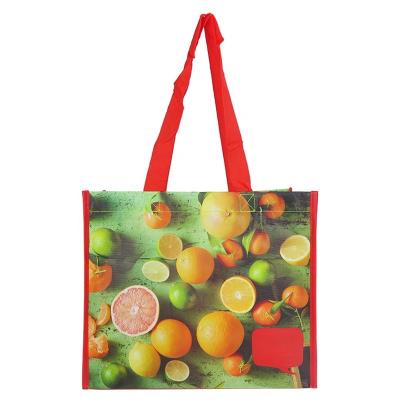 China Reusable OEM/ODM Customize Grocery Gift Packaging Laminated RPET Shopping Bag With Cute Fruit Print for sale