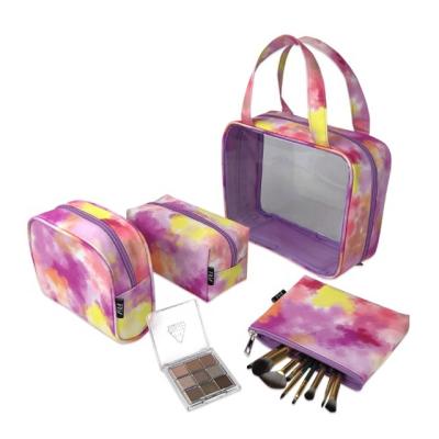 China Eco-friendly makeup bag set tie dyeing chromatic PVC cloud cosmetic bag travel cosmetic bag set eco-friendly bag, reusable, durable for sale