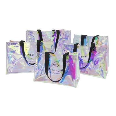 China OEM/ODM Laser Clear PVC Reusable Custom Logo Promotional Shopping Bag Holographic Transparent Shopping Bag,Shopping Packaging for sale