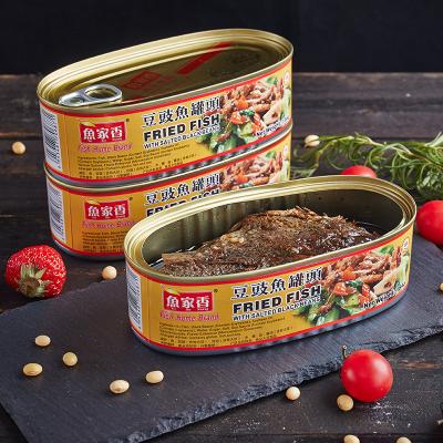 China Canned Fried Fish Canned Food Manufacturer with Salted Black Beans in Oil 184g for sale