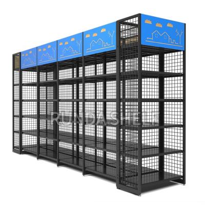 China Double Sided Wholesale Supermarket Shelves Shelf Factory Supermarket Gondola Shelving for sale