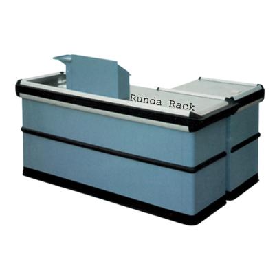 中国 Stainless Steel CC-18 Supermarket MDF Cashier Checkout Counter With Conveyor Belt 販売のため