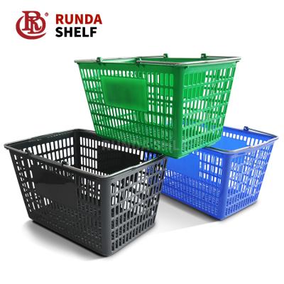 China Wholesale PP Plastic Metal And Plastic Shopping Baskets With 4 Colors for sale