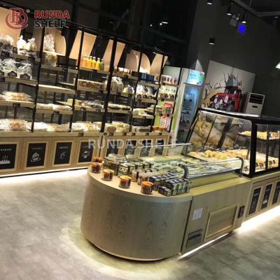 China Single Sided Retail Store 4 Tier Bakery Good Quality Wooden Bread Display Stand for sale