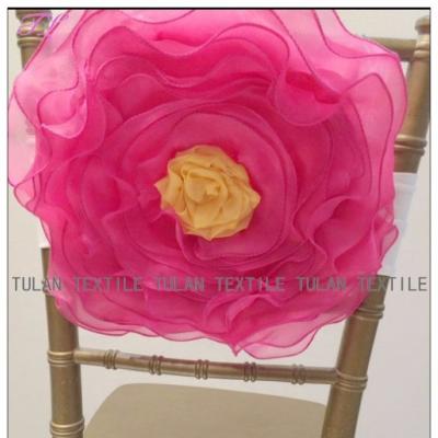 China Hand Made 3D Flower Two Color Organza Flower Chair Sash Decoration for sale