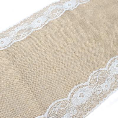 China Durable Natural Burlap Lace Table Runner Jute Rustic Wedding Decoration For Table In Wedding for sale