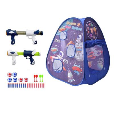 China Use safe and durable high quality ABS materials and EVA foam 2 in 1 Space Air Snap Gun Ball Shooting Dart Tent Set Soft Toy EVA Foam Bullet Gun For Kids Gift Game With Target Marking Tent for sale