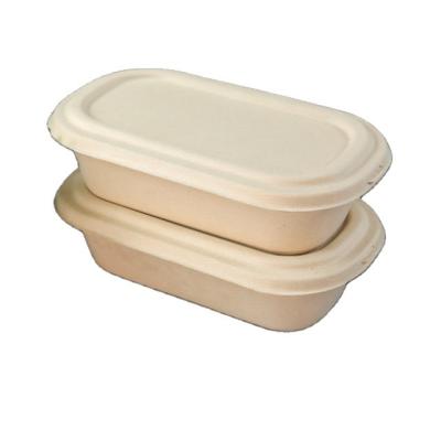 China 750ML Oval Disposable White Bagasse Container for sale