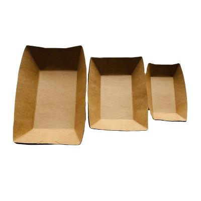 China Custom Logo Disposable Kraft Paper Boat Kraft Paper Box Shape Paper Food Tray For Restaurant for sale