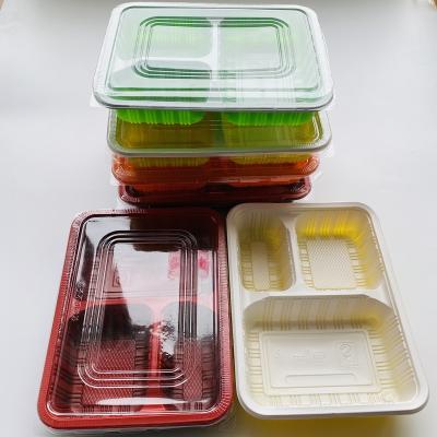 China Eco - Friendly Round 3 Compartment Plastic Disposable Food Packaging Lunch Box for sale