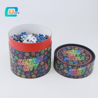 China Factory Wholesale Cartoon Puzzle Toy Customized NEON Kids Cylinder Jigsaw Puzzle Adult 72 Tubes 100 500 1000pcs DIY Puzzles Gift Paper Toy for sale