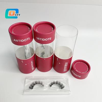 China Recyclable Manufacturer Recycled Cardboard Cosmetic Cylinder Packaging Containers Eco Friendly For Eyelash Paper Tube With PVC Window for sale