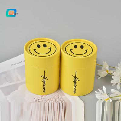 China Biodegradable Cute Colorful Smiley Round Cylinder Kraft Paper Cardboard Custom Gold Tea Food Printing Foil Accept Origin for sale