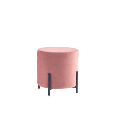 China Modern Custom Made Round Ottoman Living Room Furniture Velvet Teal Fabric Stool Fabric Stool With Metal Legs Sneak Stool for sale