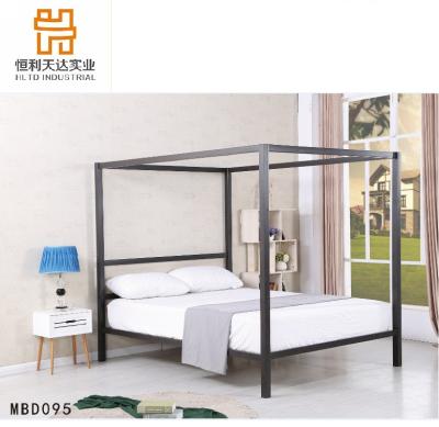 China Durable Modern Black Easy Assemble Queen Size Tall Metal Iron Frame Sturdy Canopy Beds for sale