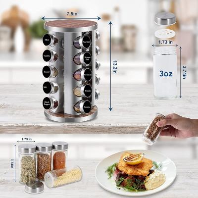 China Amazon Sustainable Popular Stainless Steel Set 16 Seasoning Bottles Rack With Revolving Rotating Rack Spice Rack Glass Jars for sale