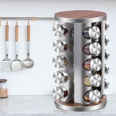 China 2022 Viable Hot Sale 20 Jars Rotating Standing Spice Rack Organizer with 32 Reusable Labels and 1 Mark Pen for sale