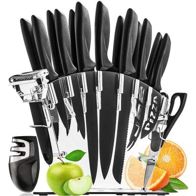 China New design viable high quality 17 piece carbon stainless steel kitchen knife set with sharpener knife set with block for sale